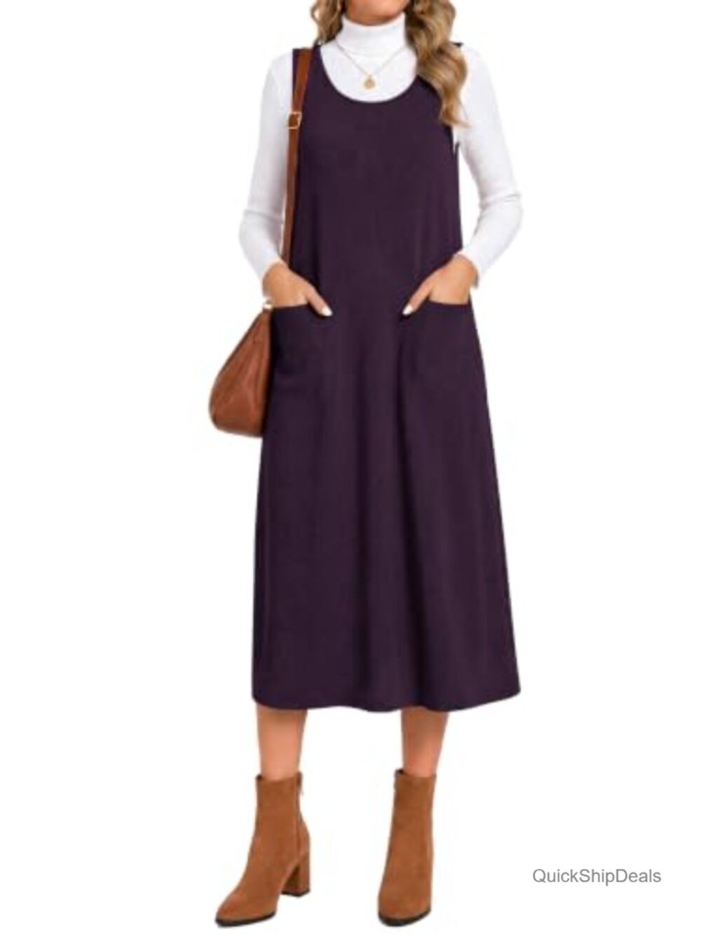 Corduroy Overall Maxi Jumper Dress with Pockets Sleeveless